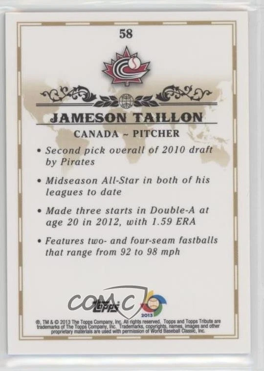 2013 Topps Tribute WBC Jameson Taillon #58 - Image 2 of 2