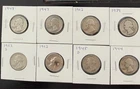 Lot of 8  90% Silver Washington Quarters 1932–1964 Junk Silver - dates listed