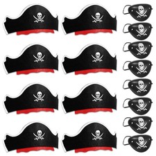16 Pcs Pirate Hat with Eye - Costume Cap for Pirate Party Cosplay Caribbean D...