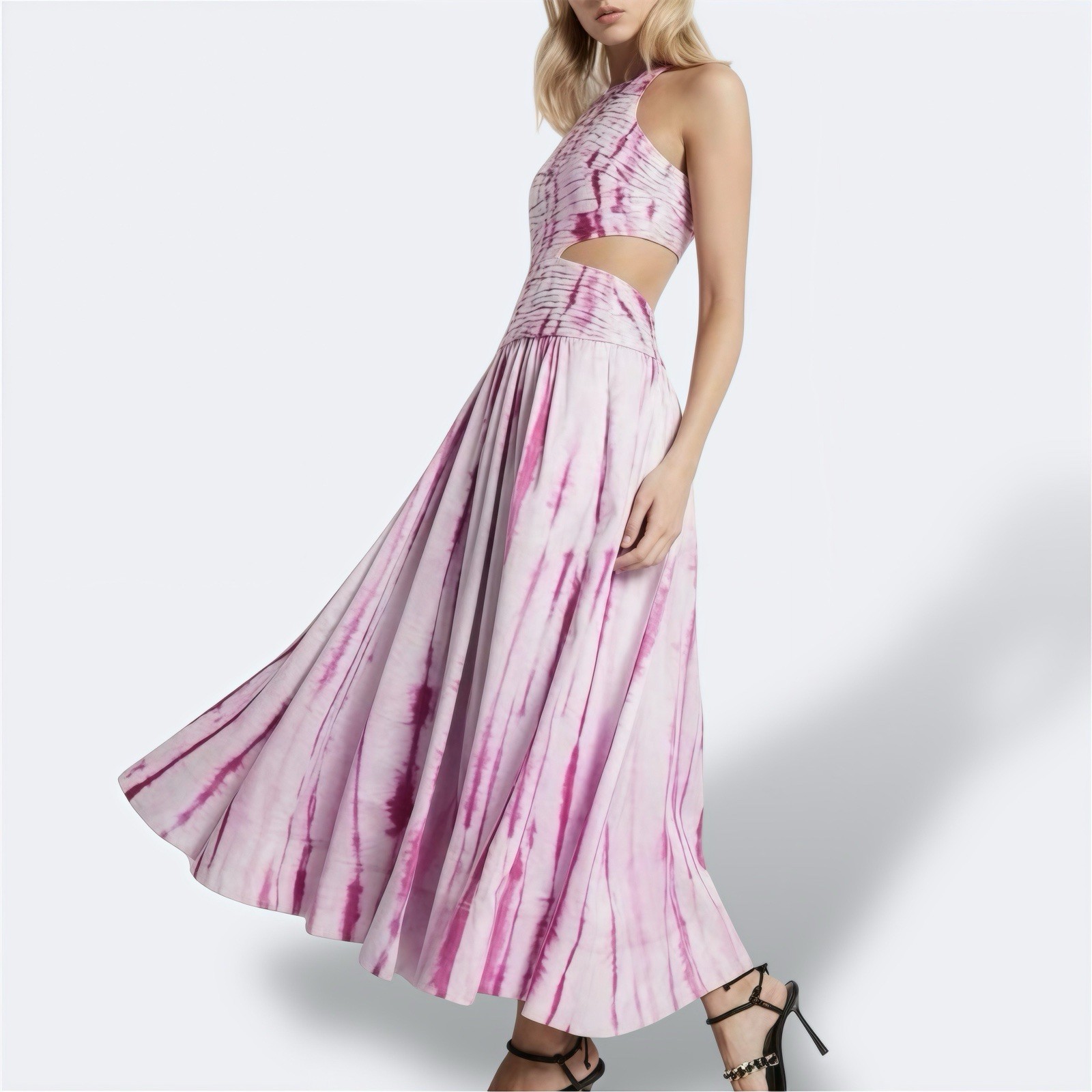 Aje Introspect Ripple Midi Dress AU 8 / US 4 / S Pink Pleated Tie Dye Cut Out