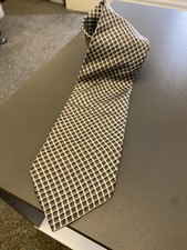 Vtg Marks & Spencer Italian Silk Tie Grey Navy Geometric Check Made in UK VGC 