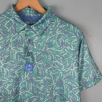 Pins & Aces Margaritaville 5 O'Clock Ocean Performance Golf Polo Shirt Men's M