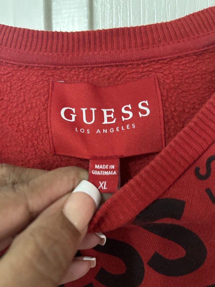GUESS All Over Print Red Pullover Crewneck Sweatshirt XL - Image 3 of 3