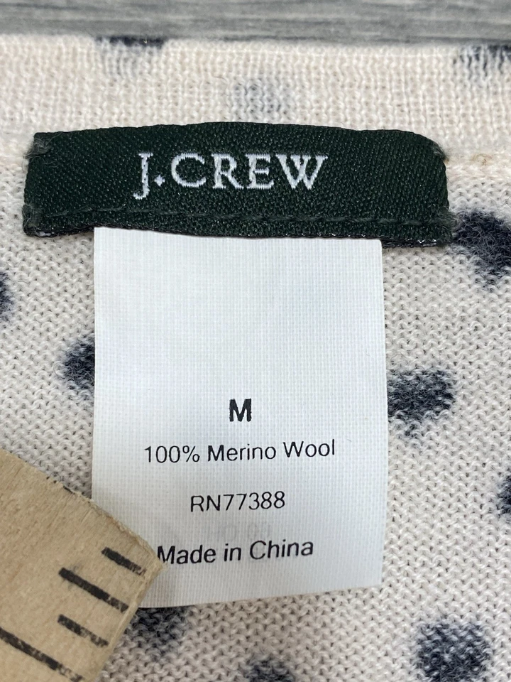Cárdigan J Crew Lana Merino Crema Punto Negro Lentejuelas Abotonado Talla Mediana Foto 3 de 4