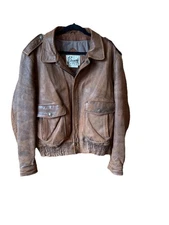 Vintage Bermans Mens Brown Distressed Leather Bomber Jacket Coat Size L Pockets