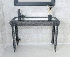 Black Embossed Metal Glass Moroccan Style Console Dressing Table (GZ435)