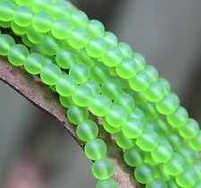 Round Beads, 6mm, Olive Green w/Frosted, Matte, Seaglass Finish, 33 Pieces