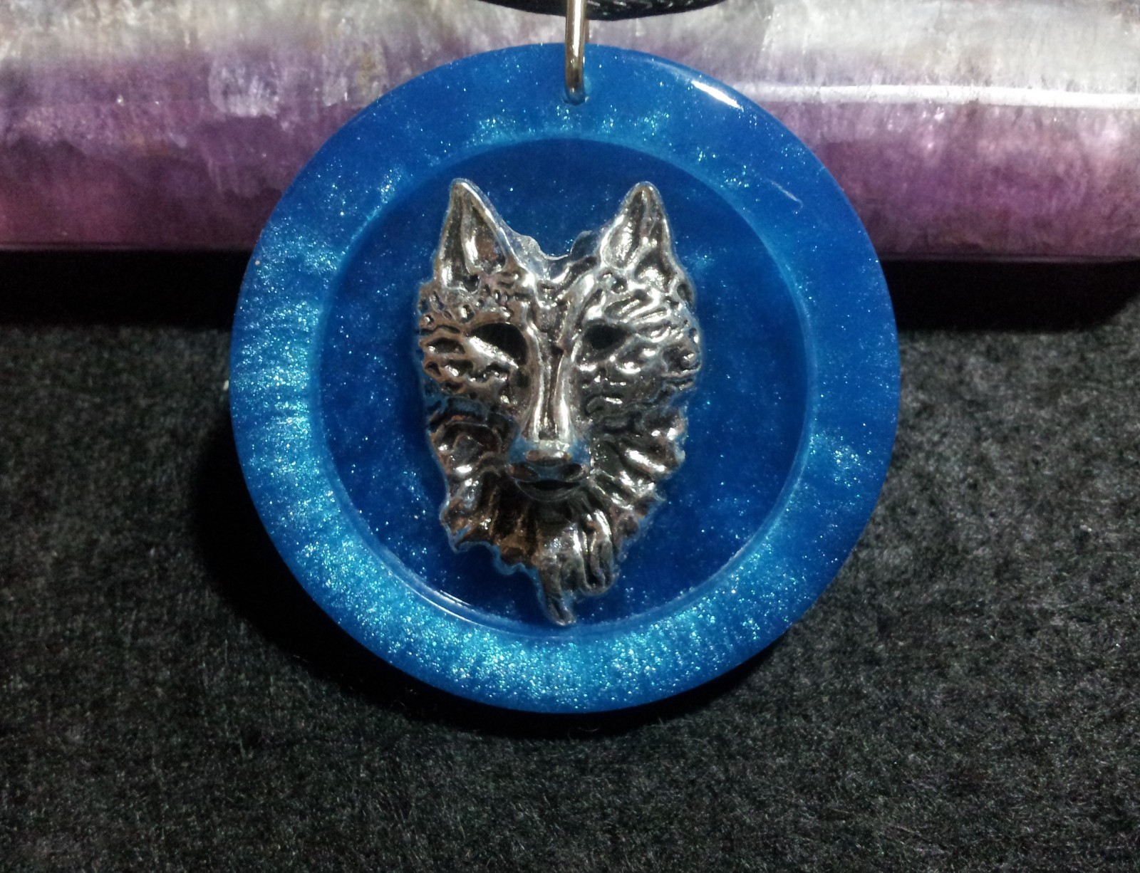 Wolf Pendant in Blue Resin,Wolf jewelry,Wolf Totem Necklace,Unisex