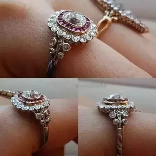 2Ct Art Deco Style Lab Created Diamond & Ruby 14K White Gold FN Engagement Ring - Picture 6 of 13