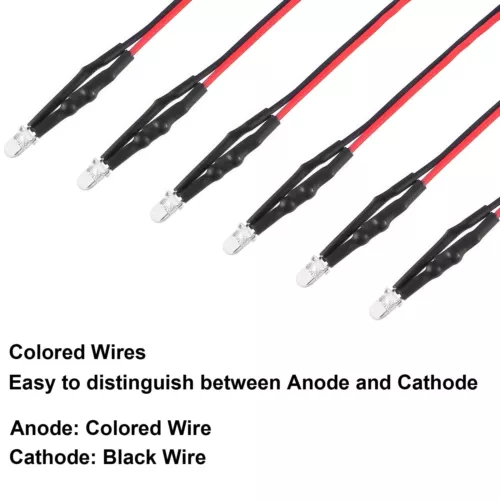 100 x 3 mm vorverdrahtet DC 5 V-12 V Micro LED Leuchten emittierende Dioden Mini Birnen Lampe - Bild 17 von 26