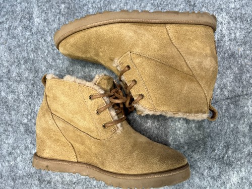 UGG Classic Femme Lace Wool Lined Suede Wedge Ankle Boot Chestnut Size 8.5 - Picture 5 of 9