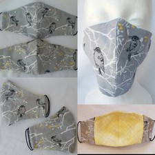 NEW Handmade Fabric face mask,adult/teen size, washable, reusable, Gray w/birds 