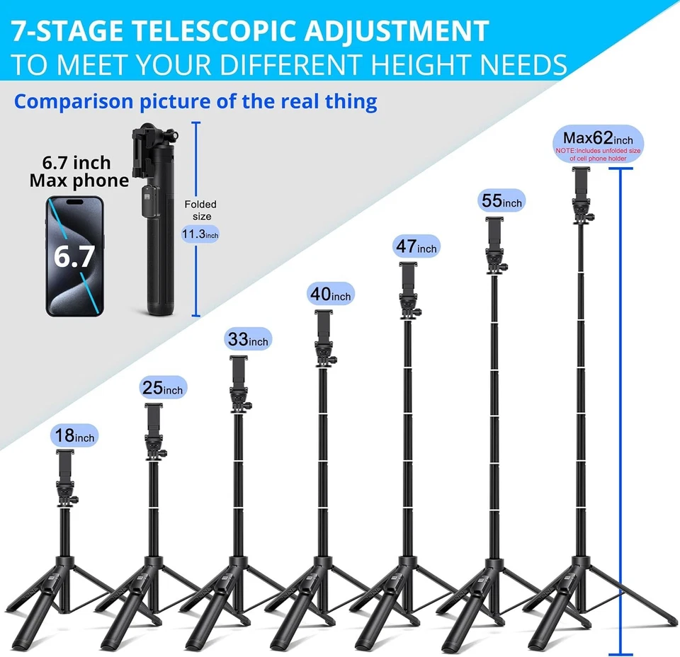 Trípode universal inalámbrico remoto para selfies - 62 pulgadas para vlogging y aventura Foto 4 de 4