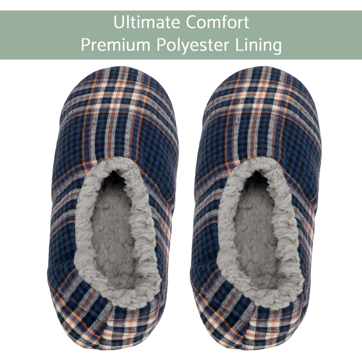 Navy Plaid Mens Plush Lined Cozy Non Slip Indoor Soft  display picture 2
