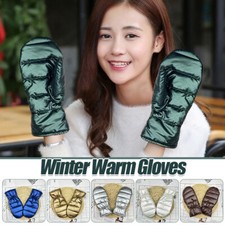 Unisex Thermal Padded Quilted Mitten Gloves Windproof Fleece Lined Warm Gloves