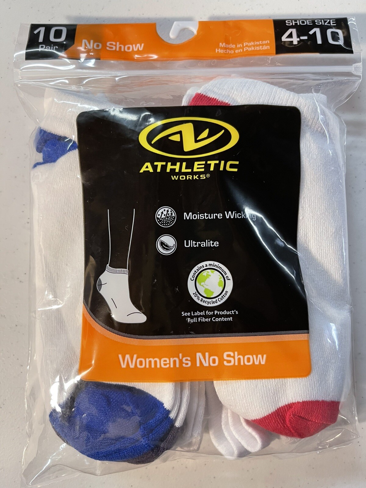 ATHLETIC WORKS WOMENS NO SHOW SOCKS 10 PAIR SHOES SUZE 4-10 NEW. SKU-A4-image