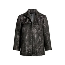 295 Ming Wang Quilted Textured Tonal Heritage Fit Jacket Black Silver Floral M