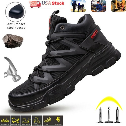 Mens Red Work Boots Steel Toe Safety 