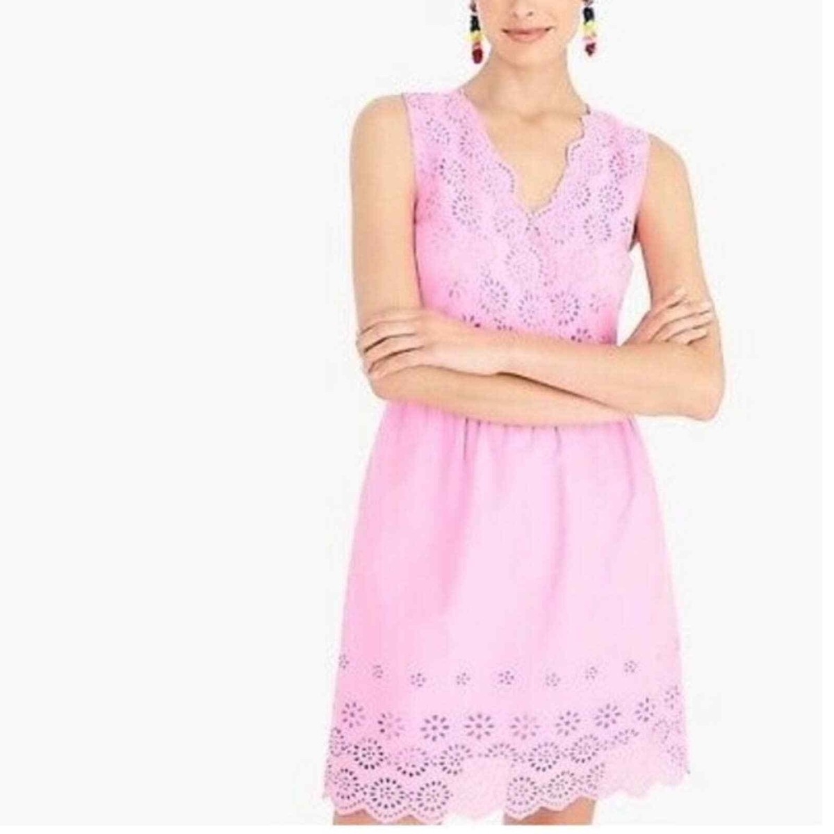 j crew pink eyelet dress Scallop-trim Eyelet Popover Dress For Women