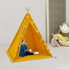 Indoor Kids Tent For Aged 1-12 Child Cotton and Linen W/ Mat & String of Lights