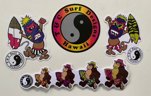 T&C Sticker Set Town Country Surfboards Hawaii Tiki Surfing STICKER SET Ape T&C