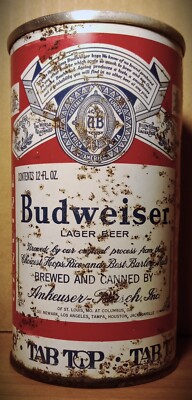 Budweiser Empty Steel Tab Top Beer Can. Anheuser-Busch, Inc., St Louis, Missouri