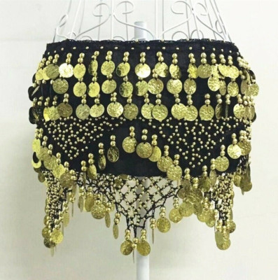 Belly Dance Hip Scarf Skirt With Coins & Chains - Velvet Tribal Triangle Belt 7 thumbnail image