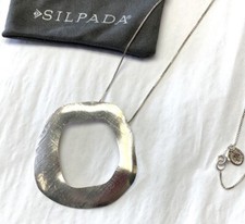 SILPADA-Sterling Silver Textured Large Noveau Pendant 32" Chain Necklace N3227