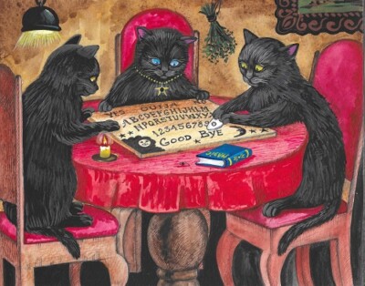 11x14 PRINT OF PAINTING RYTA HALLOWEEN BLACK CAT OUIJA BOARD