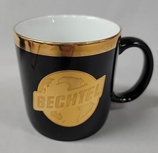 Vintage 1986 Bechtel Company Black w/ Gold Logo Coffee Mug Cup Artificial Island