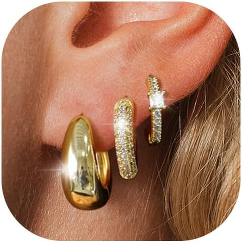 Stylish 14K Gold Plated Lightweight Hoop Earrings Set for Women