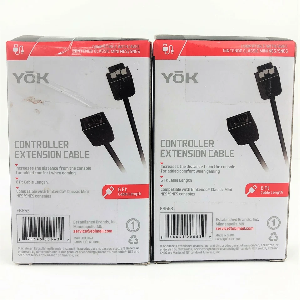 Lot Of 2 YOK 6 Ft Controller Extension Cable For Mini NES SNES Nintendo Wii - Image 4 of 4