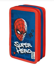 Scooli 3 Zipper Pocket Spiderman Pencil Case W/colored Pencils  Accessories Mar