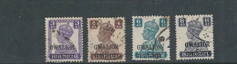 INDIA GWALIOR 1942-49 KGVI portrait (Scott 106-110) VF USED
