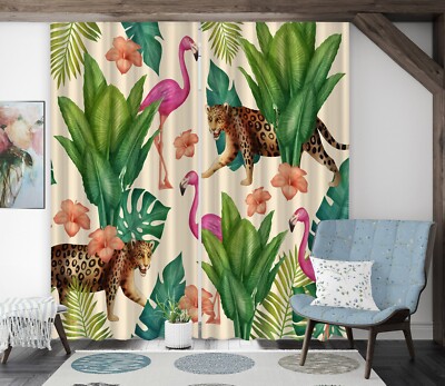 3D Flamingo-Leopard ZHUC583 Tier Foto Vorhang Fenster Blockout Stoff Vera 2023