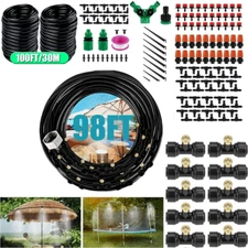 Misting Cooling System, 98FT (30M) Misting Line+30 Brass Mist Nozzles+Brass Adap