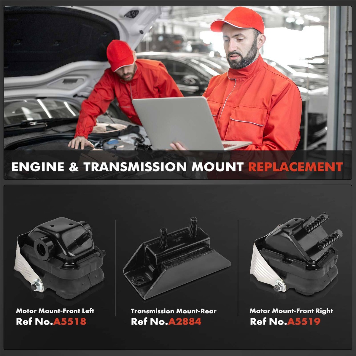 Front Left/Right Engine Mounts & Rear Transmission Mount Set (3pcs) For 2005-2008 Ford F150, F250, Lobo & Lincoln Mark LT
