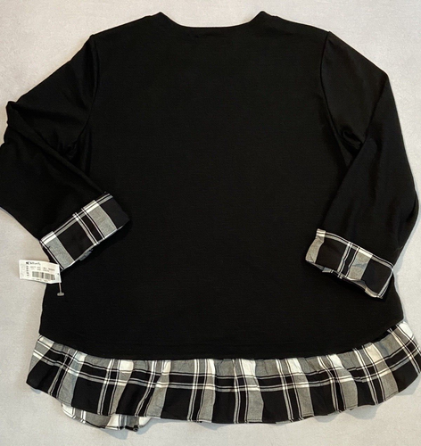 I.N. Maglione Studio Donna Nero Bianco Quadri Maniche 3/4 Falso 2 Pezzi Nuova con Etichette L - Foto 3 di 5