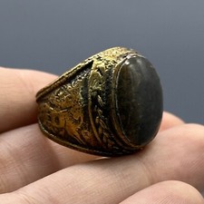 ANCIENT ROMAN BRASS RING WITH GREEN STONE