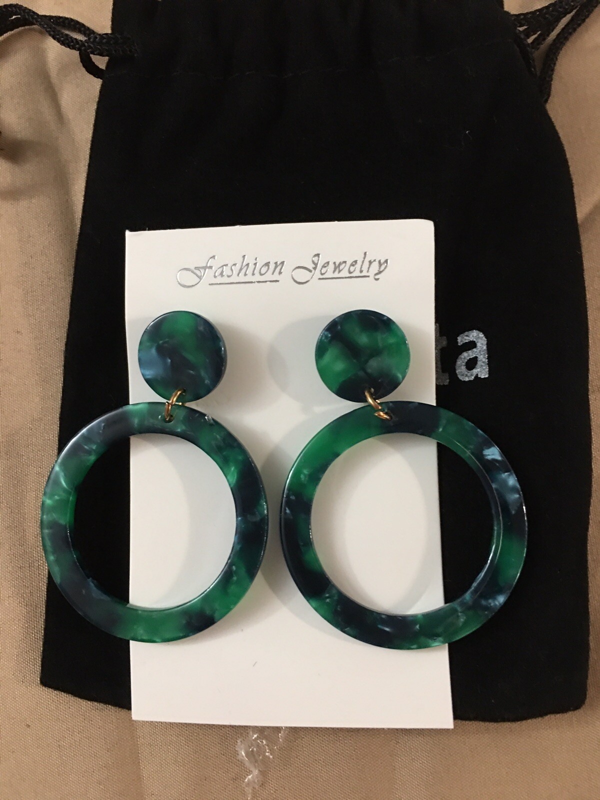 Green Earrings New with Bag  -image