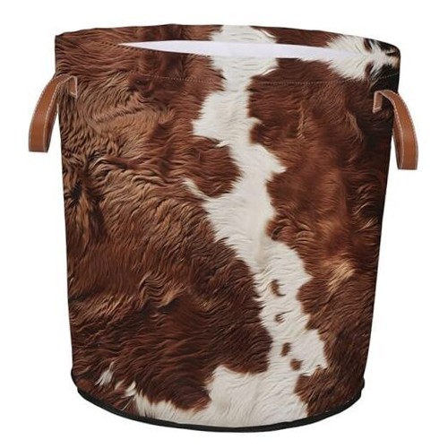 Cow Print Laundry Basket Waterproof Collapsible Laundry Hamper Tote With Brown