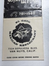 Matchbook Cover Van Nuys, California, El Gato, Mexican Restaurant Cocktail Bar