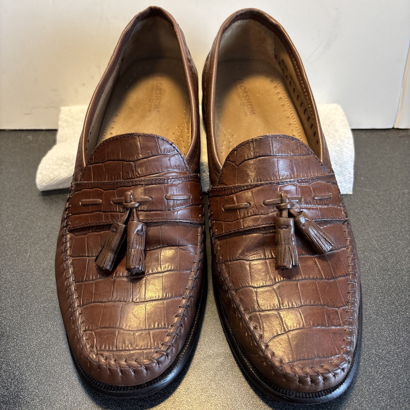 Florsheim Men’s Pisa Moc Alligator Loafer Brown Leather w/ Tassel Size 11D EUC