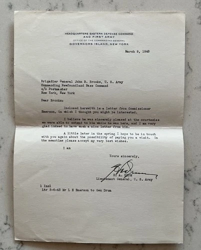 WW2 GENERAL HA HUGH ALOYSIUS DRUM SIGNED LETTER TLS AUTOGRAPH 3/9/1943