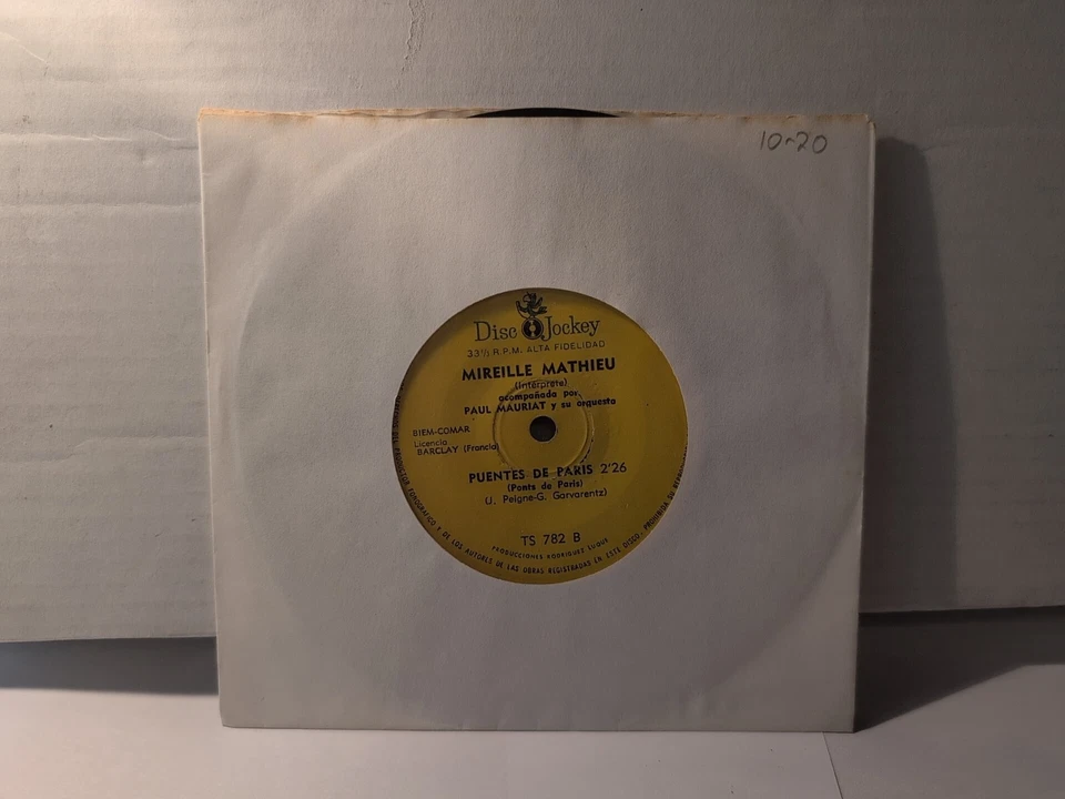 MIREILLE MATHIEU 1968 EL ULTIMO VALS / PUENTES DE PARIS 7" MINT Vinyl TS782 Foto 3 de 4