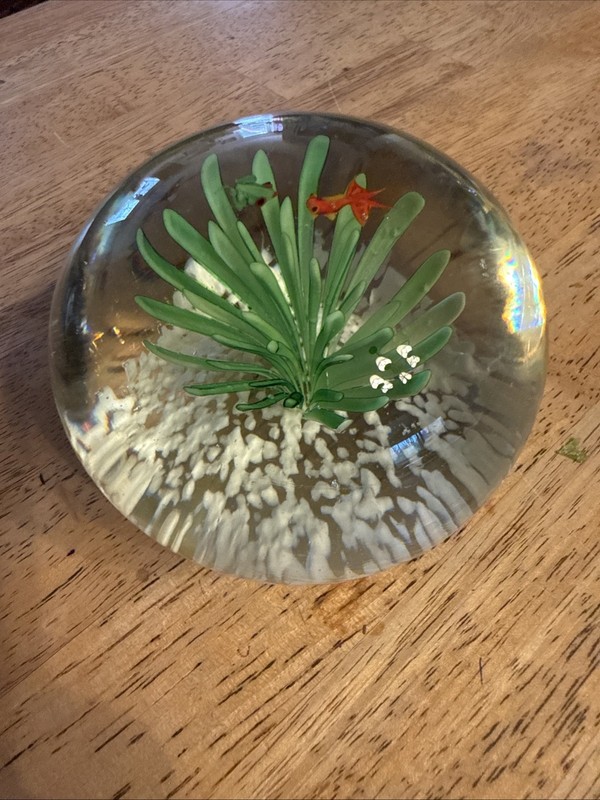 VTG Murano Art Glass Sculpture Aquarium Paperweight w/ Gold Fish, Frog EXC COND