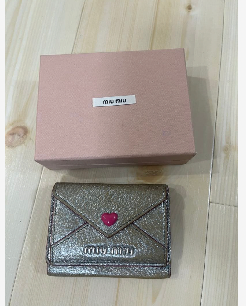 MIU MIU Madras Love Letter Trifold Wallet Compact Leather heart