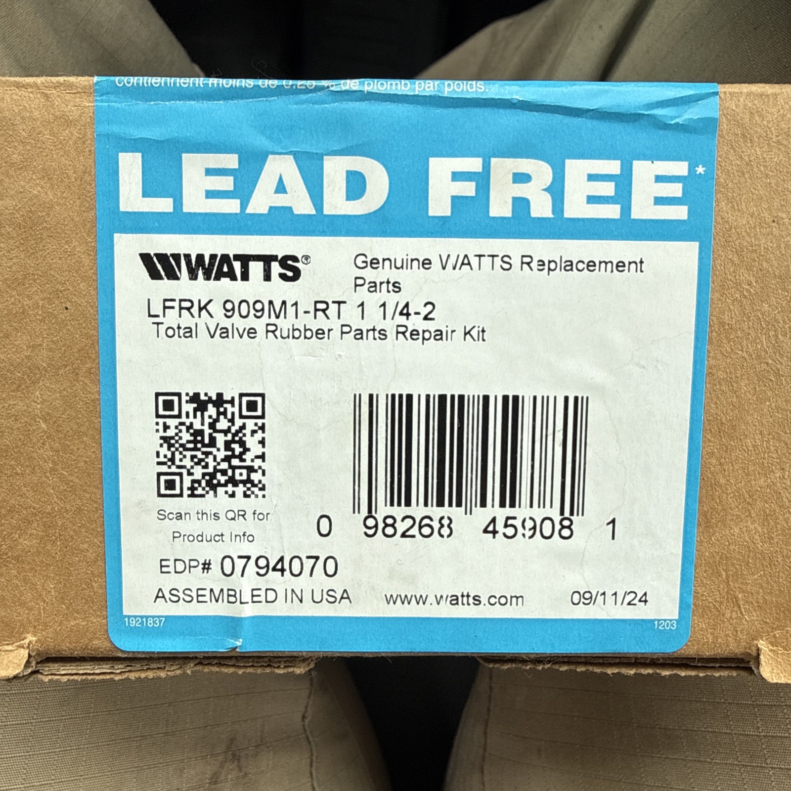 Watts LFRK-909M1-RT 1-1/4"-2" Total Valve Rubber Parts Repair Kit EDP #0794070