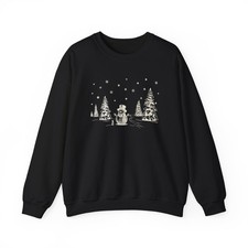 Snowman Vintage Winter Scene Sweatshirt Holiday Folklore Cozy Christmas Pullover