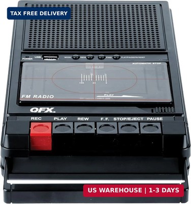 QFX RETRO-39 Portable Shoebox Cassette Tape Recorder - USB to Cassette Recording
